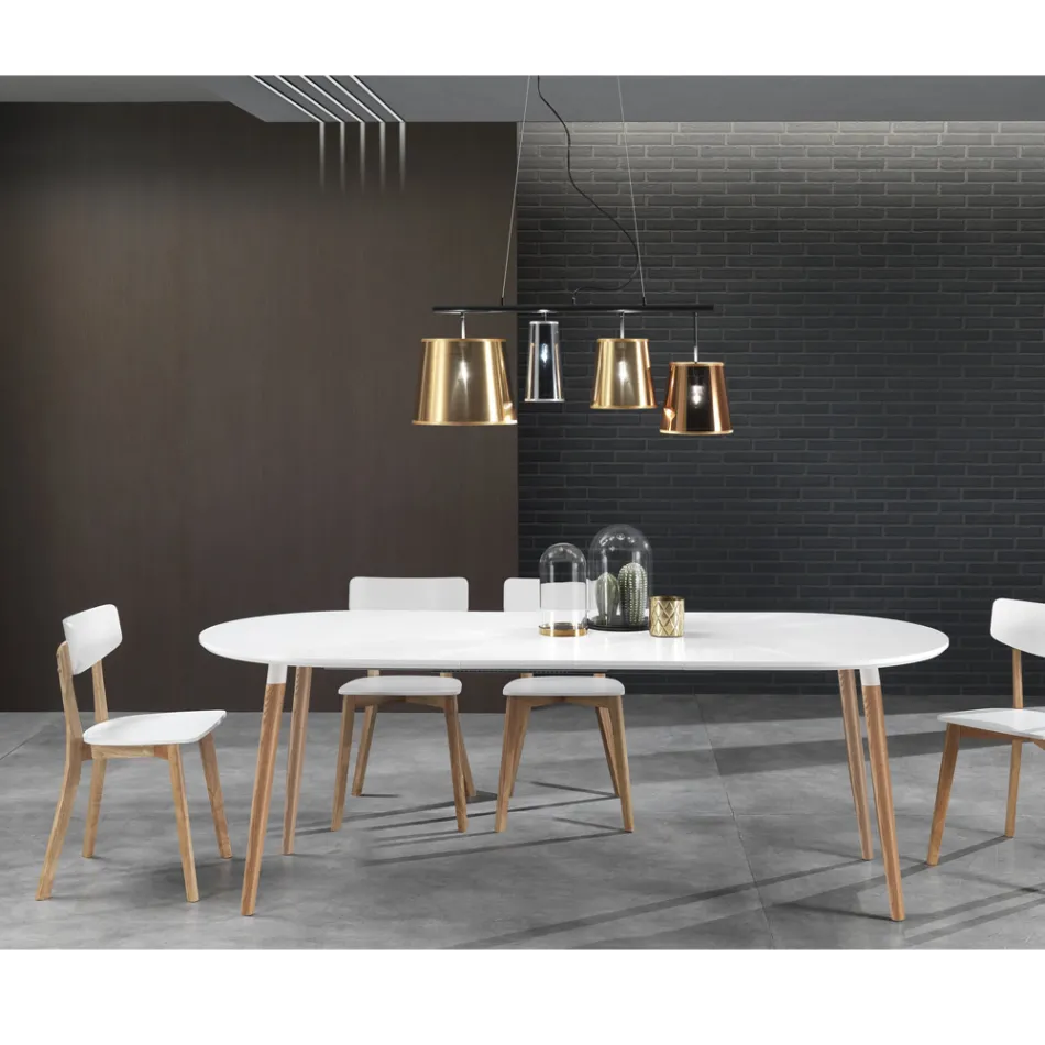 Roztahovací stůl ve dřevě, matná bílá podlaha Ian Viadurini