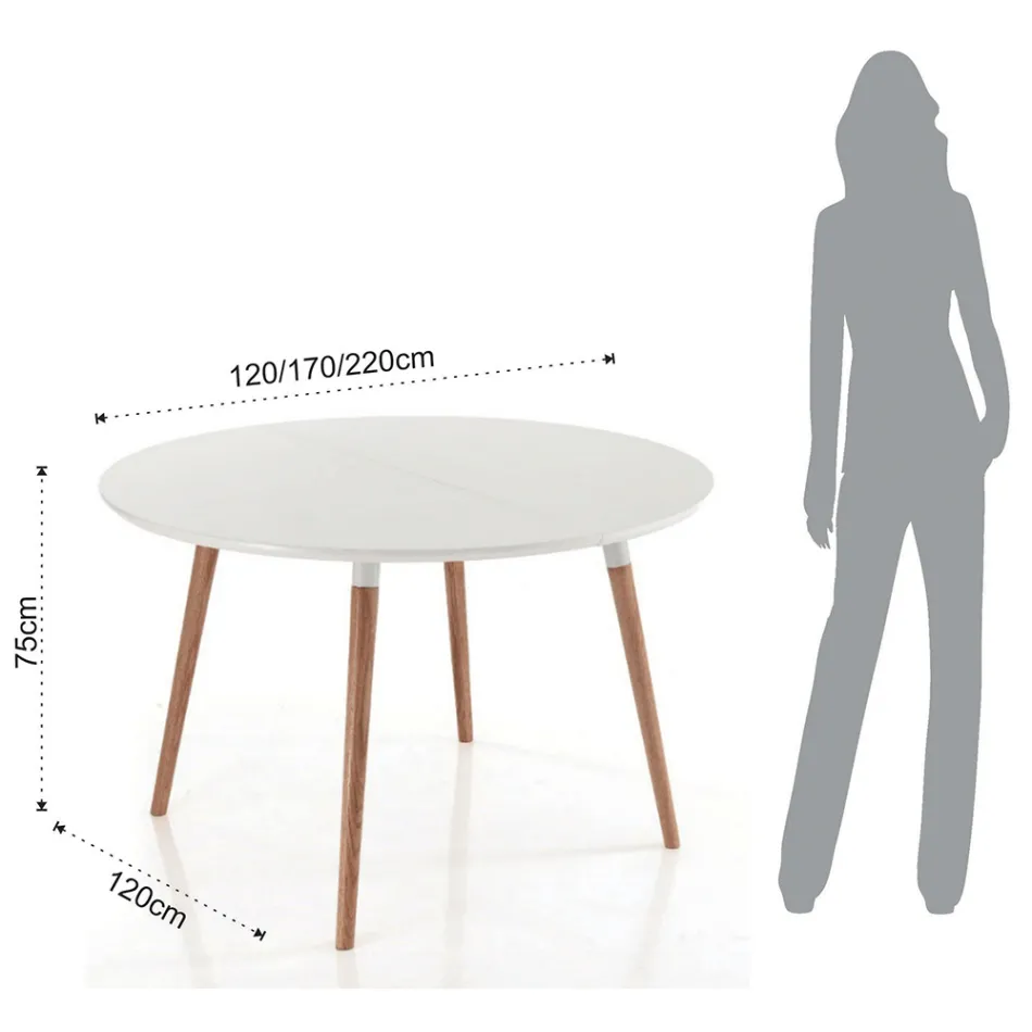 Roztahovací stůl ve dřevě, matná bílá podlaha Ian Viadurini