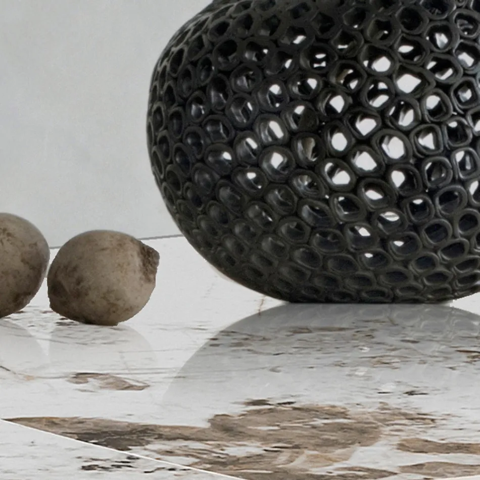 Rozkládací stůl z kovu a keramiky v povrchové úpravě onyx mramor - Marche Viadurini