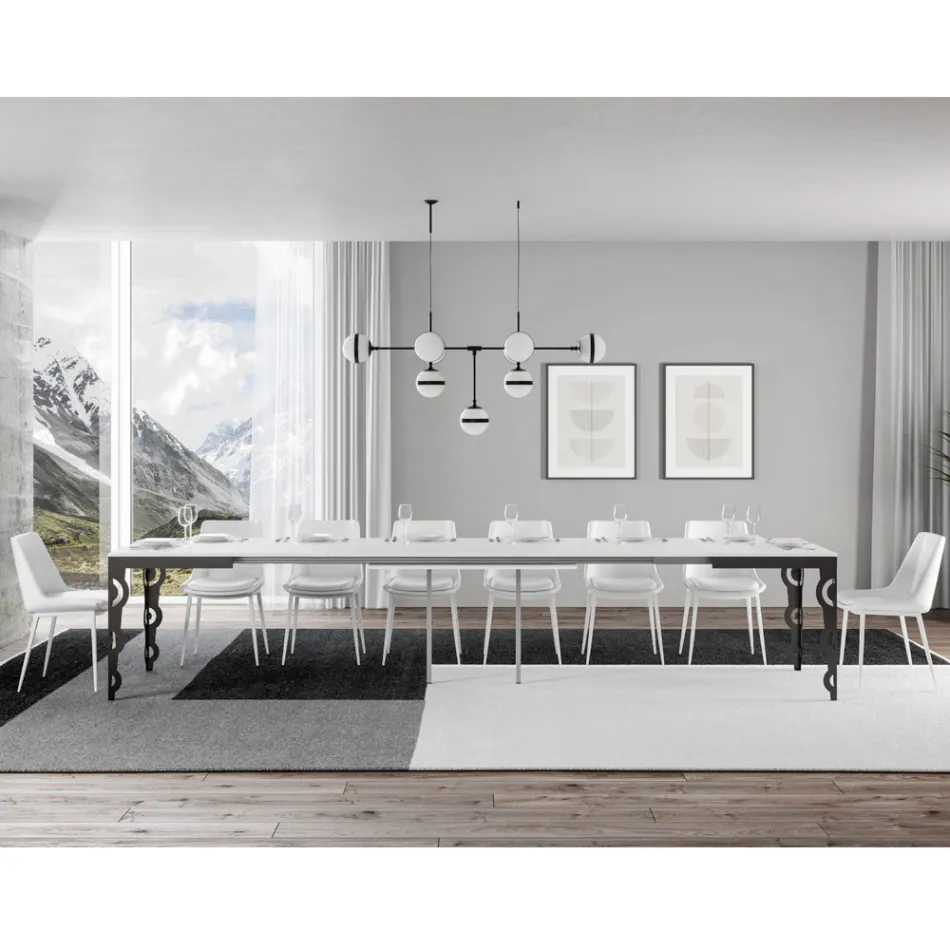 Moderní rozkládací stůl z melaminového dřeva a železné spodní desky - Marella Viadurini