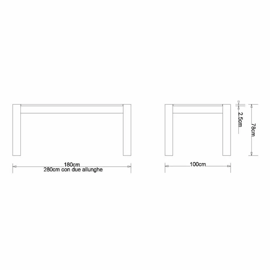 Moderní prodlužovací stůl z masivního dubu, L180 / 280xP100cm, Jacob Viadurini