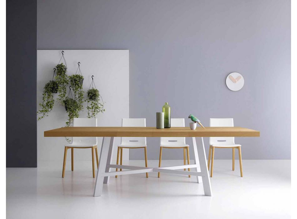 Moderní výsuvný stůl, horní deska z masivu - Tricerro Viadurini