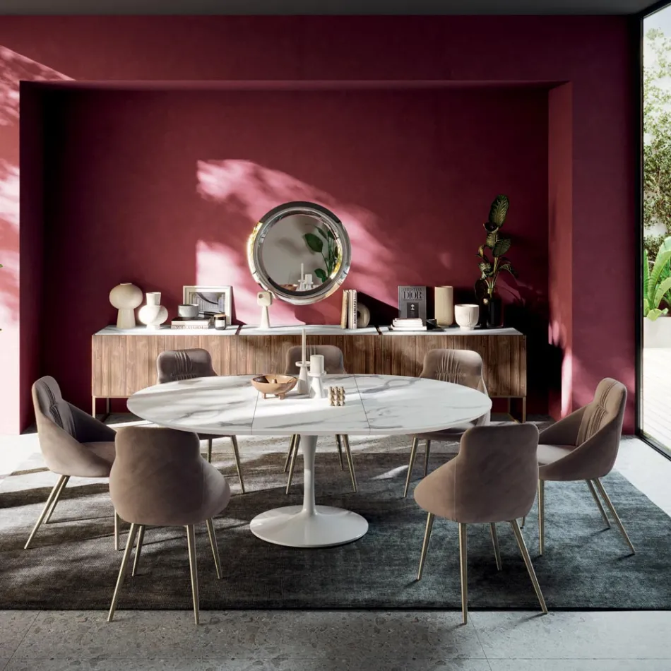 Rozkládací kulatý stůl do obývacího pokoje z laminátu Made in Italy - dolary Viadurini