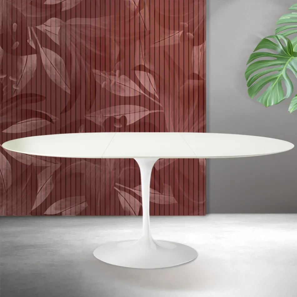 Rozkládací stůl Saarinen Tulip V 74 cm, bílá keramika Florim - šarlatová Viadurini