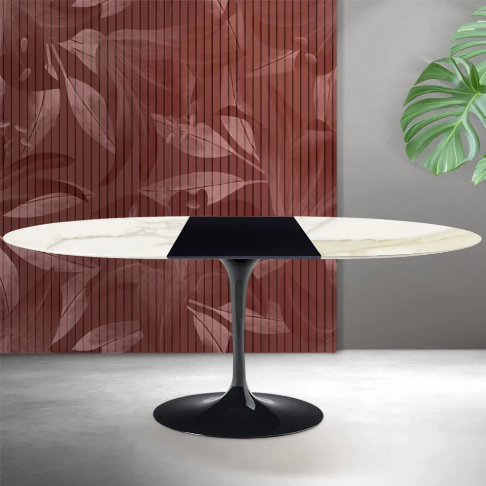 Rozkládací stůl Saarinen Tulip V 74 cm, keramika Florim Calacatta Gold Matt - Scarlet Viadurini