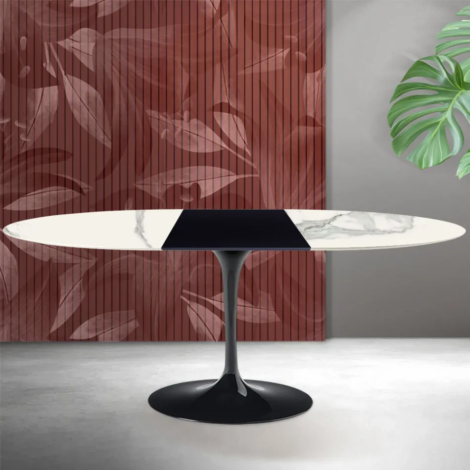 Rozkládací stůl Saarinen Tulip V 74 cm z matné keramiky Florim Statuario - šarlatová Viadurini