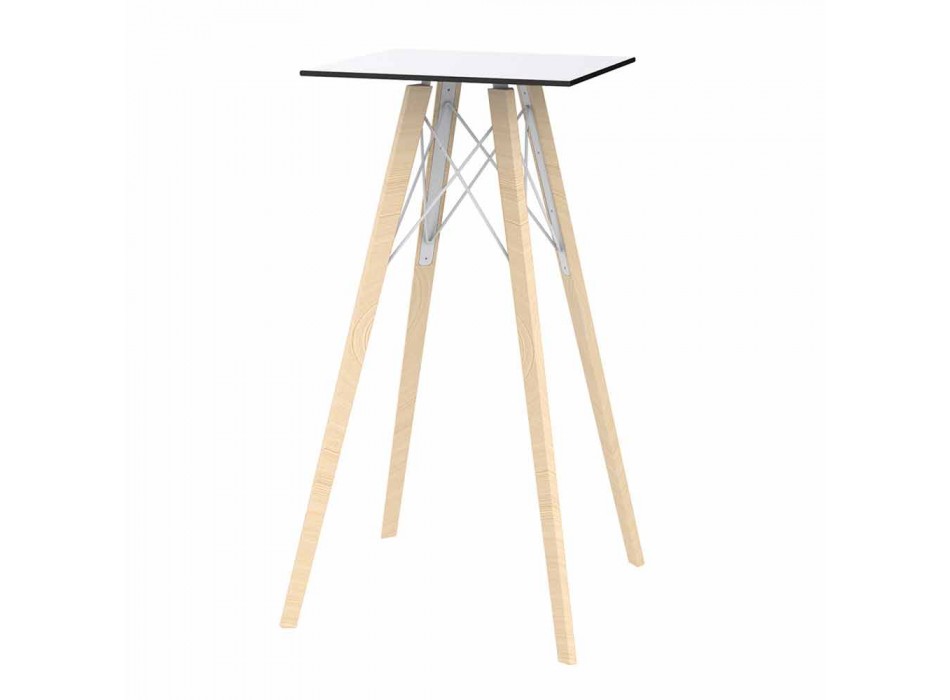 Čtvercový designový vysoký barový stůl ze dřeva a HPL, 4 kusy - dřevo Faz od společnosti Vondom Viadurini