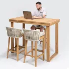 Vysoký barový stůl z kartáčovaného přírodního teaku - Sponda Viadurini