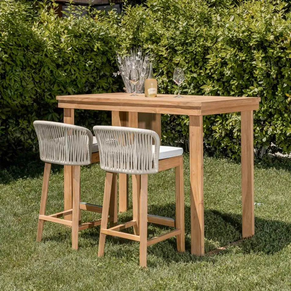 Vysoký barový stůl z kartáčovaného přírodního teaku - Sponda Viadurini