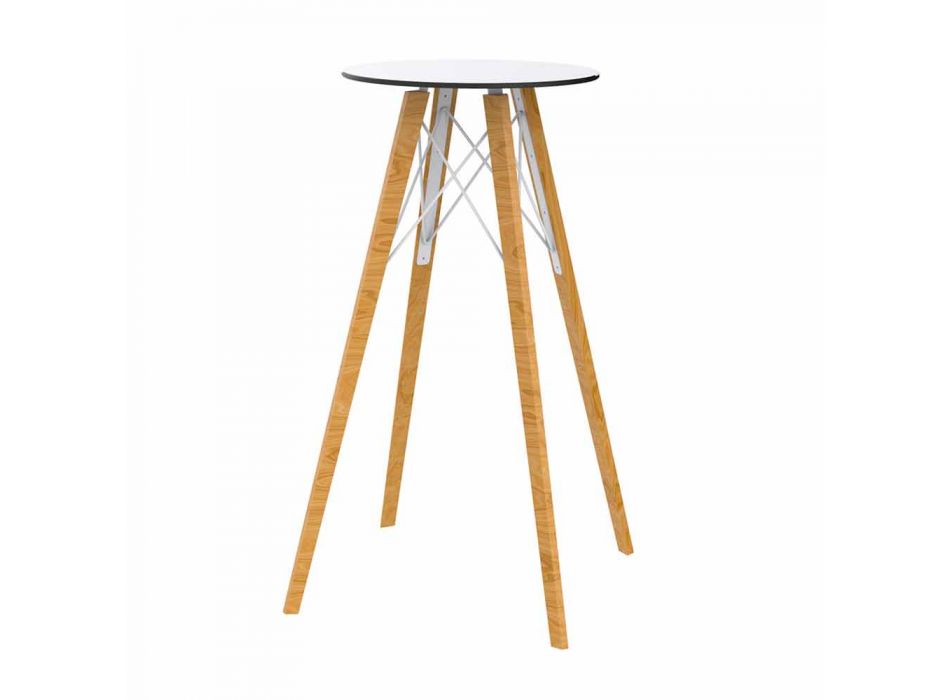 Kulatý designový vysoký barový stůl ze dřeva a HPL, 4 kusy - dřevo Faz od společnosti Vondom Viadurini