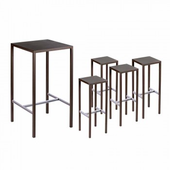 Barový stůl se 4 venkovními stoličkami z lakovaného kovu vyrobeného v Itálii - Fada