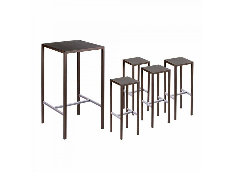 Barový stůl se 4 venkovními stoličkami z lakovaného kovu vyrobeného v Itálii - Fada Viadurini