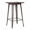 Moderní čtvercový barový stůl v industriálním stylu ze železa a dřeva - Sophie