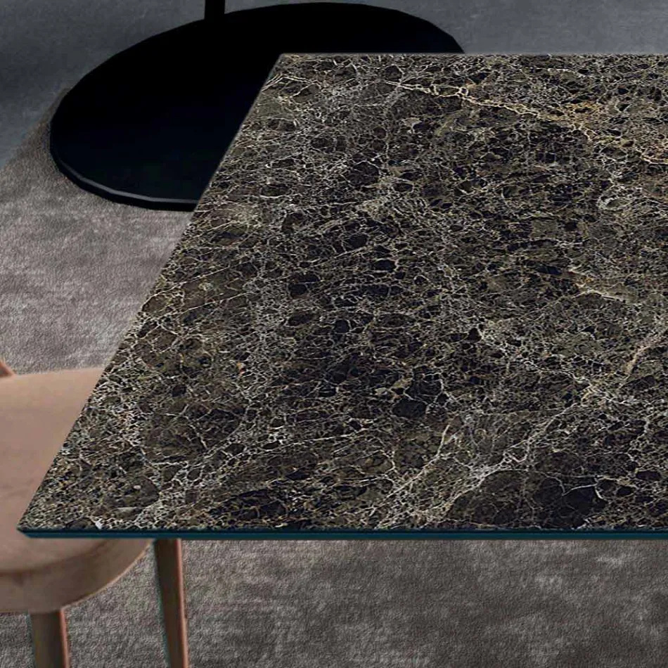 Stůl s integrovanými nástavci z keramiky a oceli Made in Italy - Dalmata Viadurini