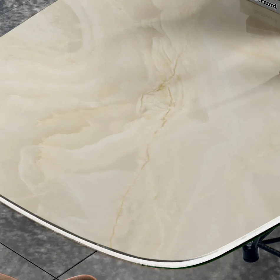 Stůl s keramickou deskou ve tvaru soudku a ocelovou základnou Made in Italy - Ezzellino Viadurini