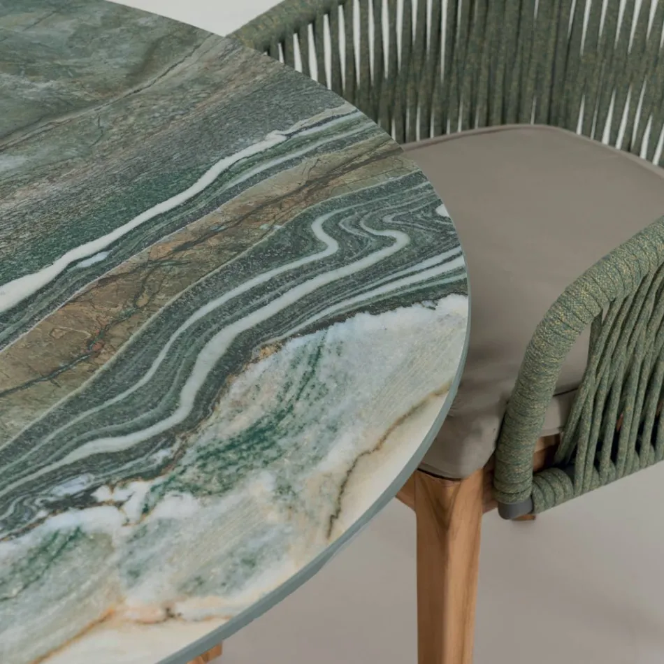 Stůl s keramickou deskou a týkovou základnou Made in Italy - Helma Viadurini