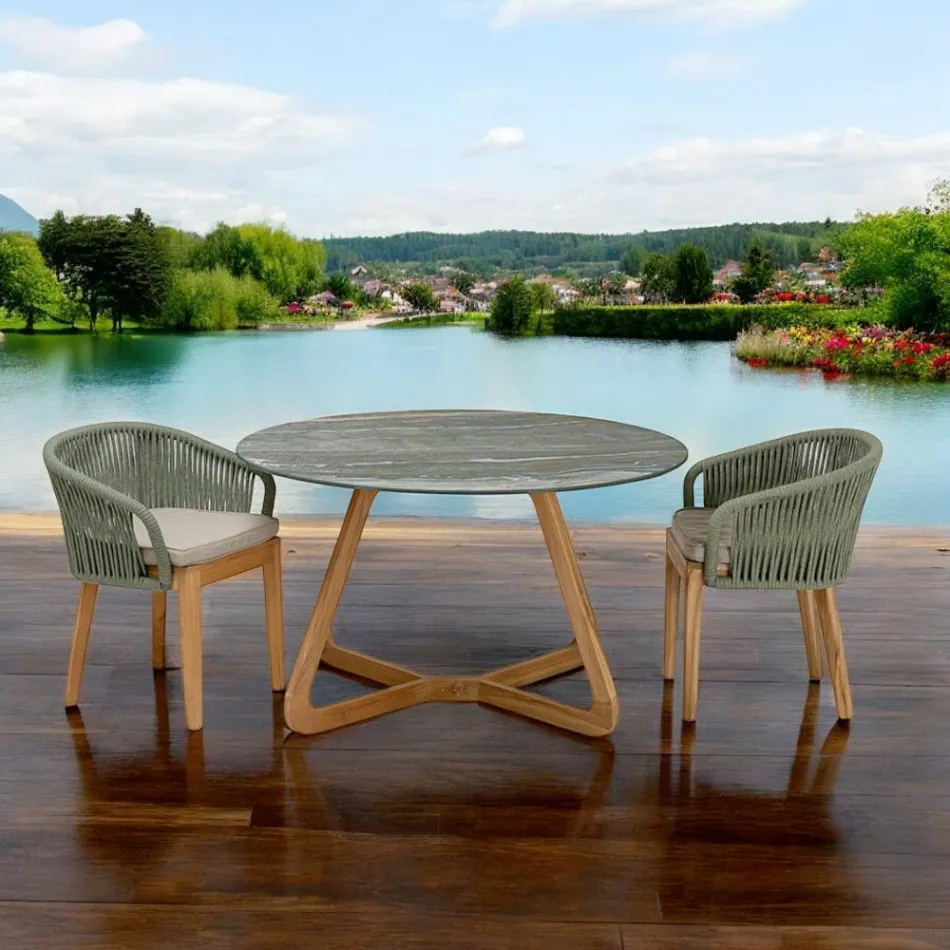 Stůl s keramickou deskou a týkovou podnoží Made in Italy - Helma Viadurini