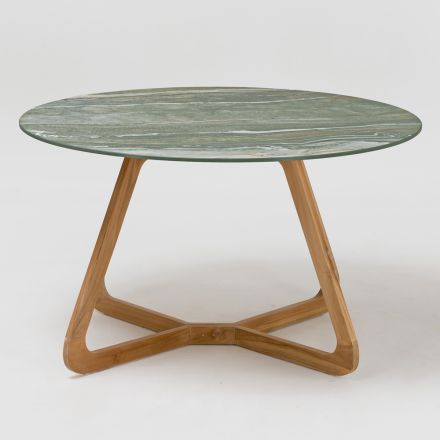 Stůl s keramickou deskou a týkovou základnou Made in Italy - Helma Viadurini