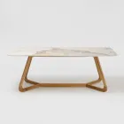 Stůl s keramickou deskou a masivním teakovým podstavcem Made in Italy - Halenka Viadurini