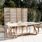 Stůl s keramickou deskou a masivním teakovým podstavcem Made in Italy - Halenka Viadurini