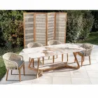 Stůl s keramickou deskou a masivním teakovým podstavcem Made in Italy - Halenka Viadurini