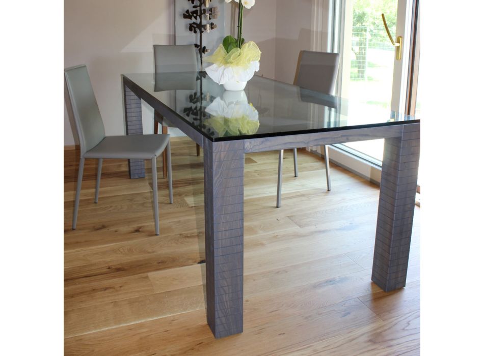 Stůl s křišťálovou deskou a mírným jasanovým dřevem Made in Italy – Asella Viadurini