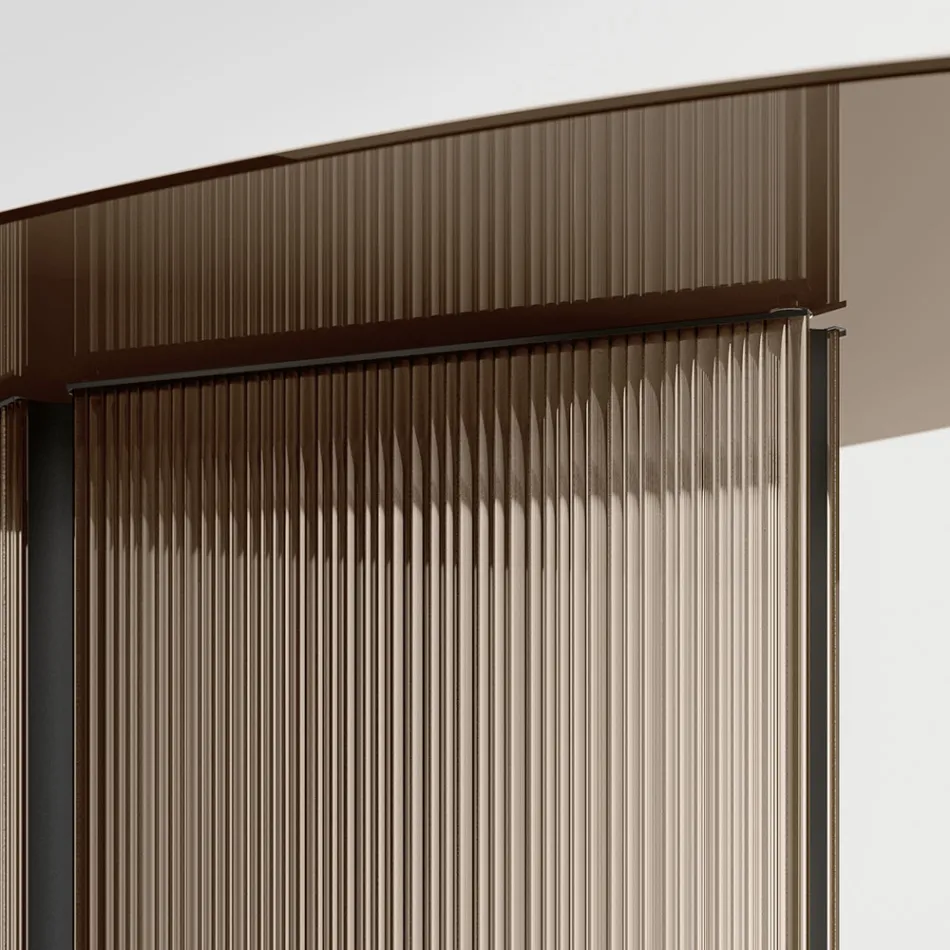 Stůl s oválnou skleněnou deskou a taveným sklem a kovovou základnou - Foglietto Viadurini