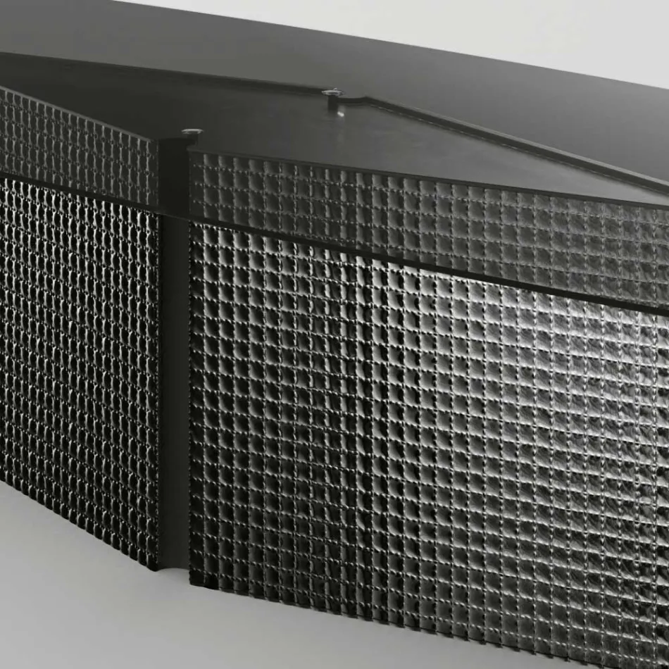 Stůl s tvarovanou skleněnou deskou a podnoží z taveného skla a kovu - Foglietto Viadurini