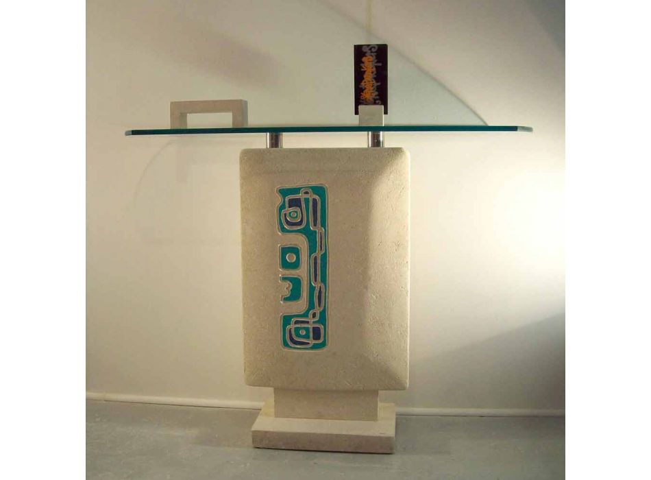 Obdélníkový konzolový stůl v kamenném a krystalovém designu Soter Viadurini