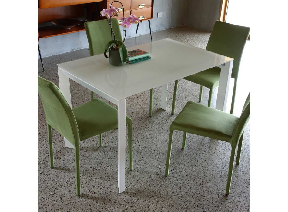 Rozkládací kuchyňský stůl až 170 cm z kovu a tvrzeného skla - Berto Viadurini