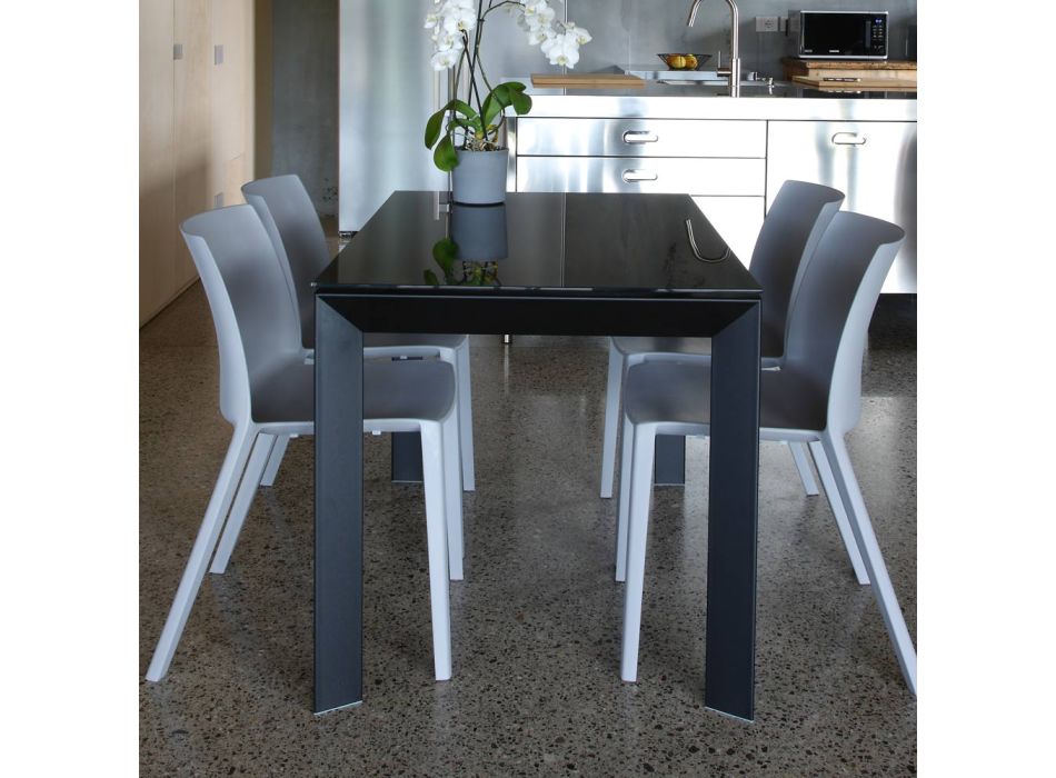 Rozkládací kuchyňský stůl až 170 cm z kovu a tvrzeného skla - Berto Viadurini