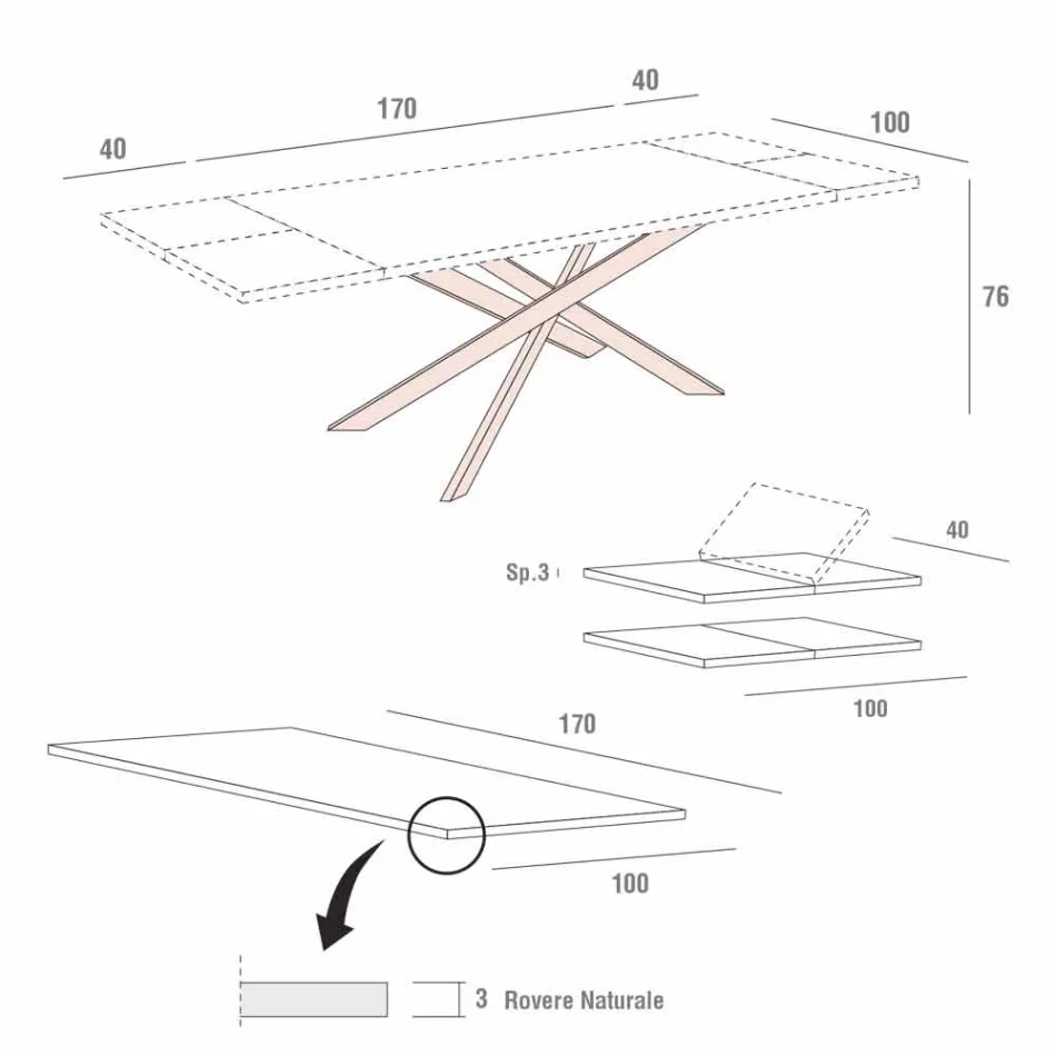Rozkládací kuchyňský stůl do 280 cm ze dřeva Made in Italy - Carlino Viadurini