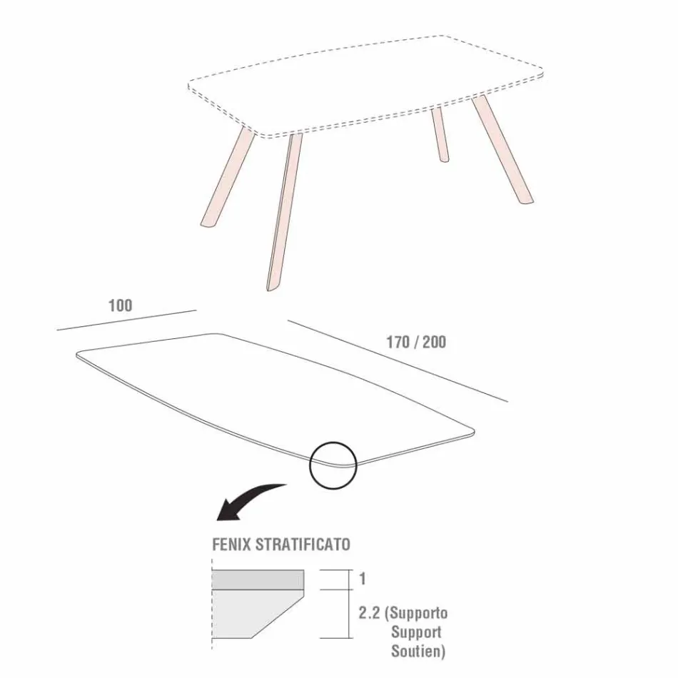 Kuchyňský stůl z laminovaného Fenixu a černého hliníku vyrobený v Itálii - Lingotto Viadurini