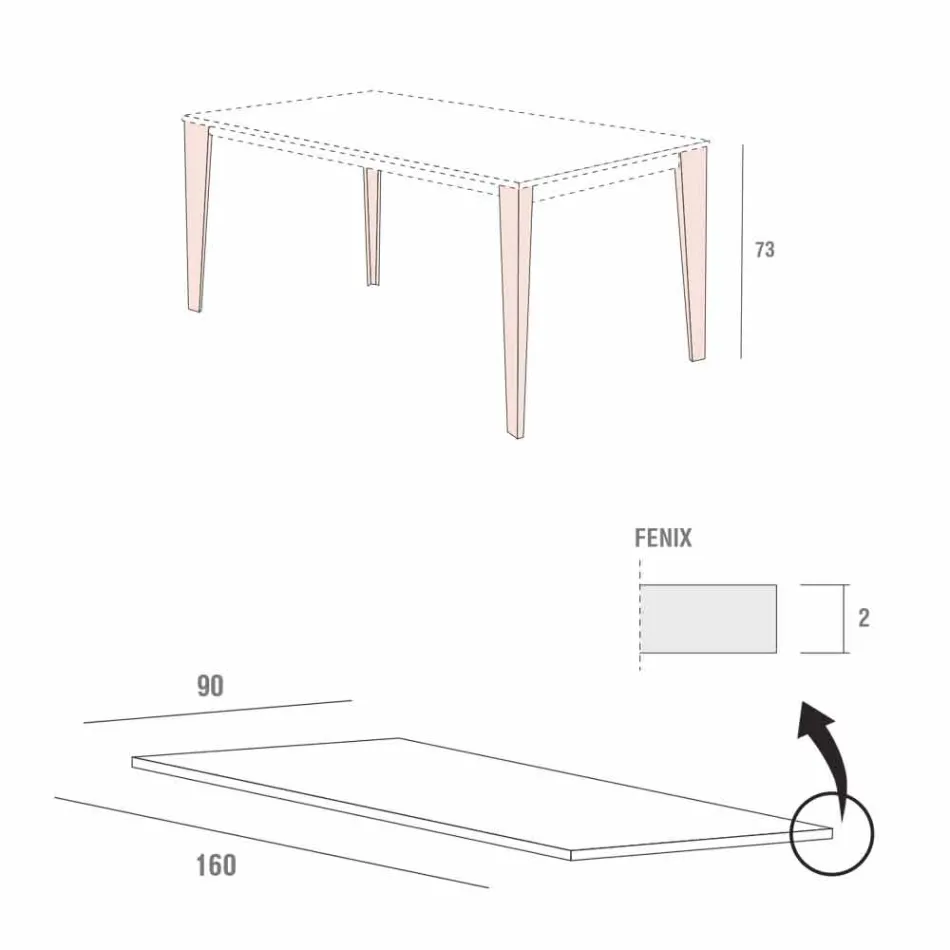 Kuchyňský stůl z lakovaného kovu s deskou Fenix Made in Italy - Efisto Viadurini