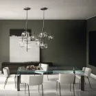 Kuchyňský stůl z extra čirého skla s dřevěnými nohami Made in Italy - Super Viadurini