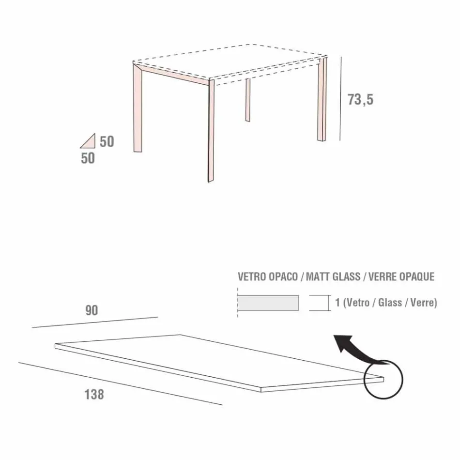 Kuchyňský stůl z matného skla s kovovou strukturou vyrobený v Itálii - brož Viadurini