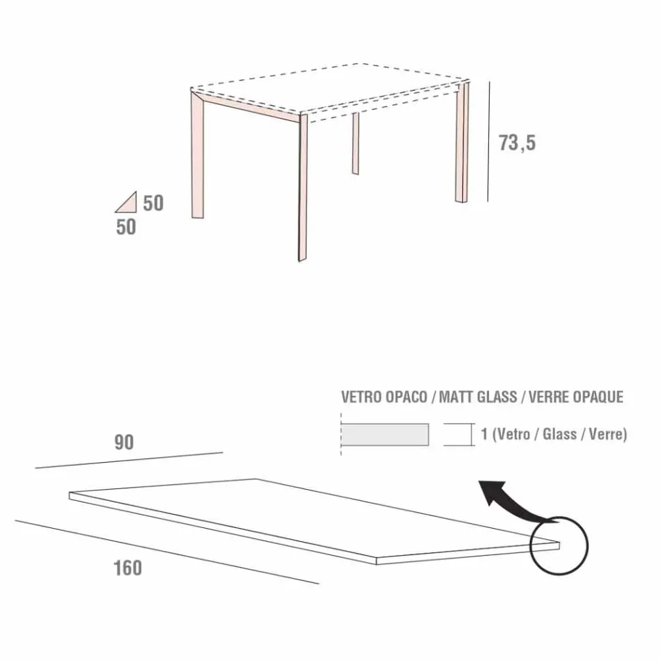 Kuchyňský stůl z matného skla s kovovou strukturou vyrobený v Itálii - brož Viadurini