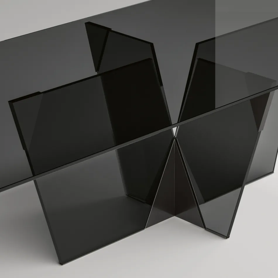 Obdélníkový kuchyňský stůl se skleněnou deskou a podstavcem Made in Italy - Tiseo Viadurini