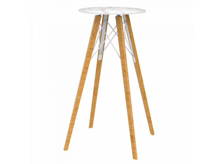 Kulatý vysoký barový stůl ze dřeva a mramoru s efektem 4 kusy - dřevo Faz od společnosti Vondom Viadurini