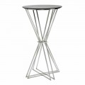 Moderní designový kulatý barový stůl ze železa a skla - Benita
