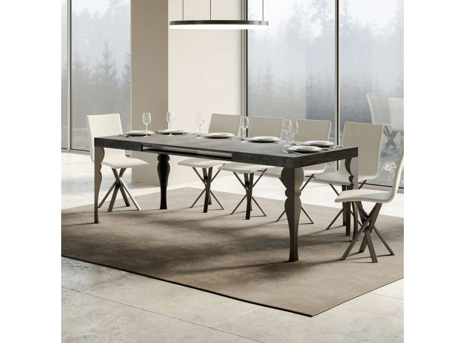 Rozkládací kuchyňský stůl z antracitového dřeva a železa Made in Italy - Sassone Viadurini