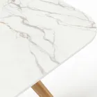 Venkovní stůl s dřevěnou základnou a keramickou deskou Calacatta Oro - Infinity Viadurini