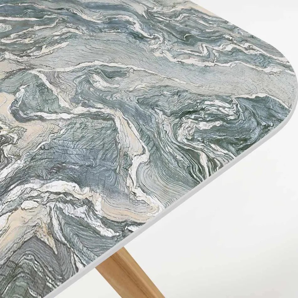 Venkovní stůl s dřevěnou základnou a ikonickou Ciprusovou keramickou deskou - Infinity Viadurini