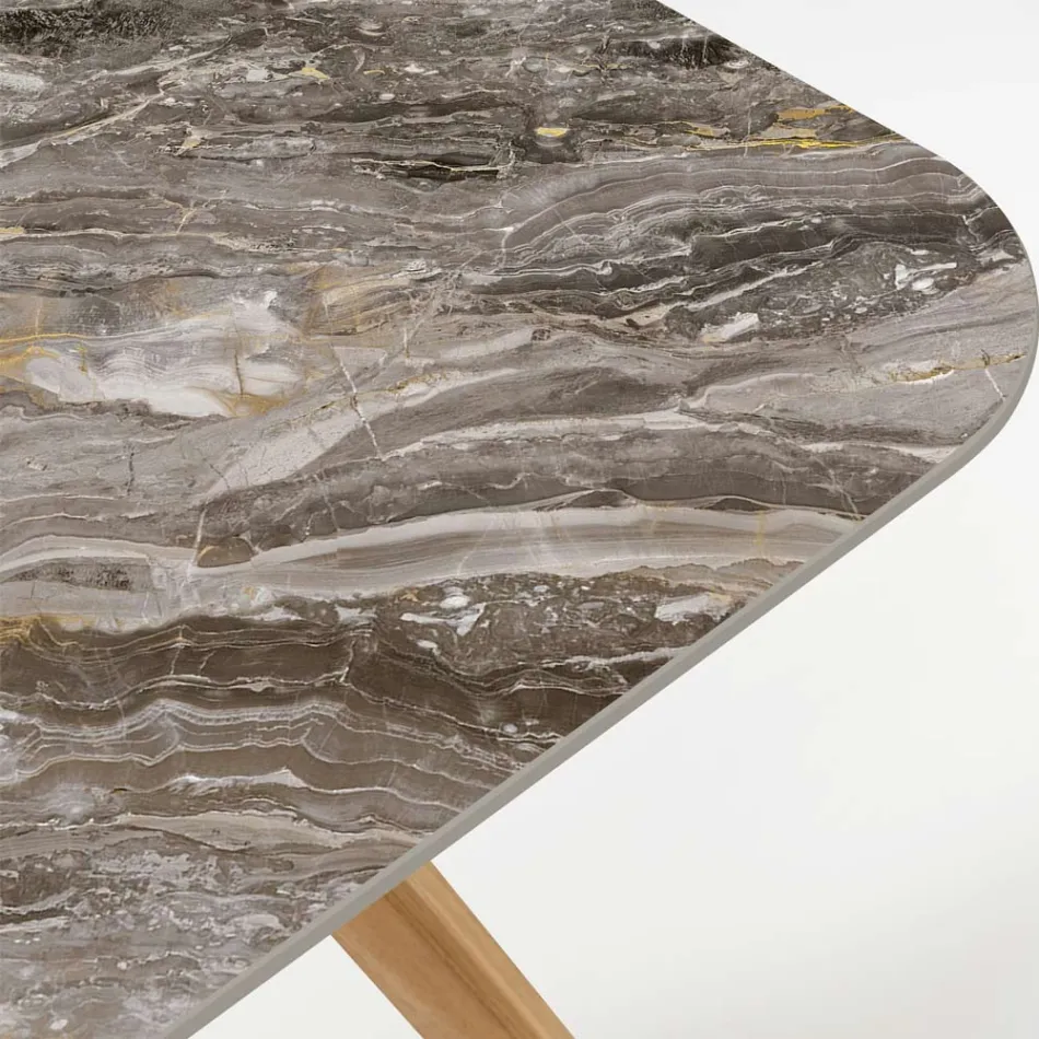 Venkovní stůl s dřevěnou základnou a keramickou deskou Orobico Luxe - Infinity Viadurini