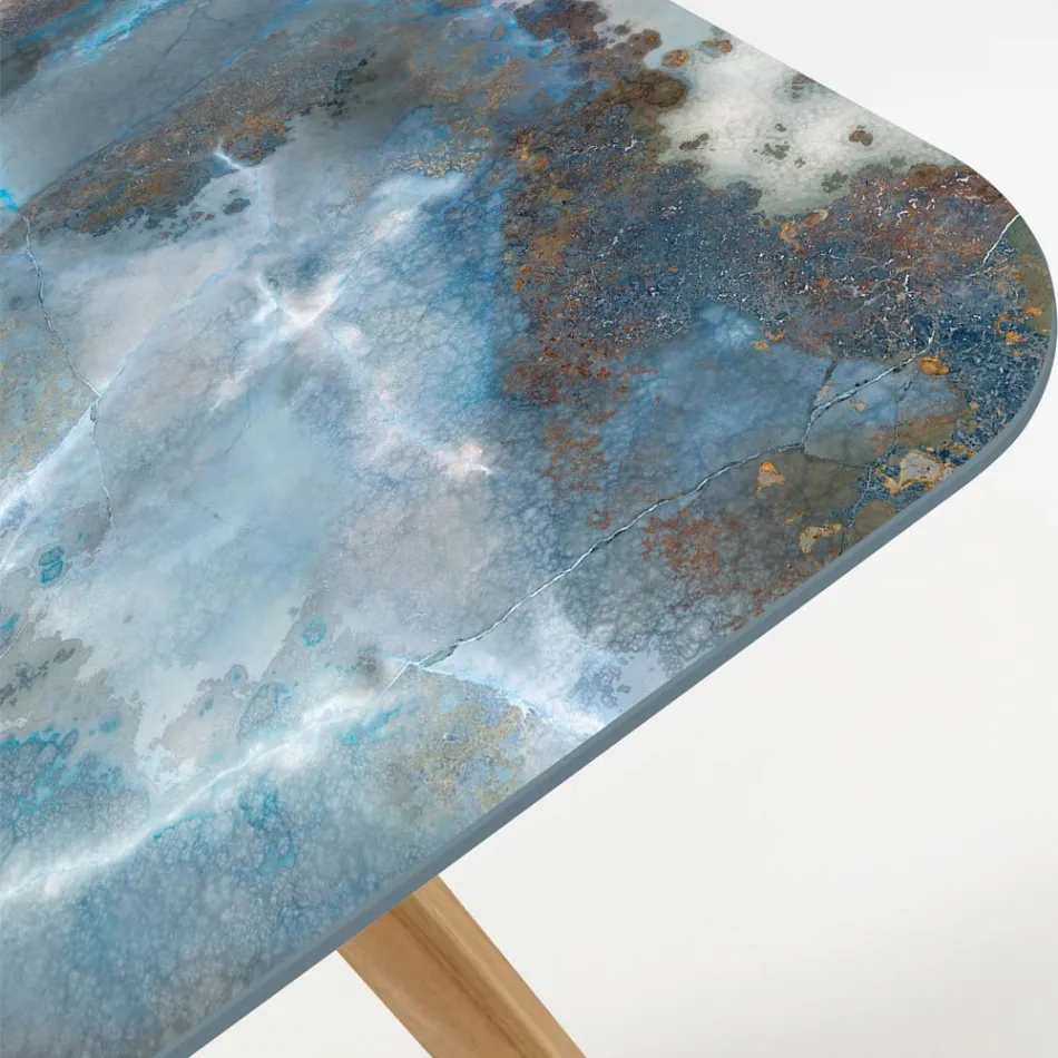 Venkovní stůl s dřevěnou základnou a keramickou deskou Thunderstorm - Infinity Viadurini