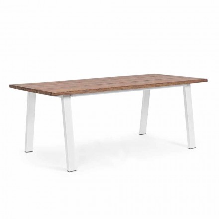 Venkovní stůl s povrchem z akáciového dřeva a ocelovou základnou - Sunny Viadurini