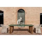 Venkovní stůl v povrchové úpravě Okumè Microcement a Teak Made in Italy - Tužka Viadurini