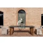 Venkovní stůl v povrchové úpravě Okumè Microcement a Teak Made in Italy - Tužka Viadurini