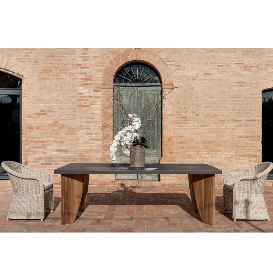 Venkovní stůl v povrchové úpravě Okumè Microcement a Teak Made in Italy - Tužka Viadurini