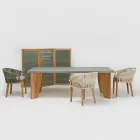 Venkovní stůl v povrchové úpravě Okumè Microcement a Teak Made in Italy - Tužka Viadurini